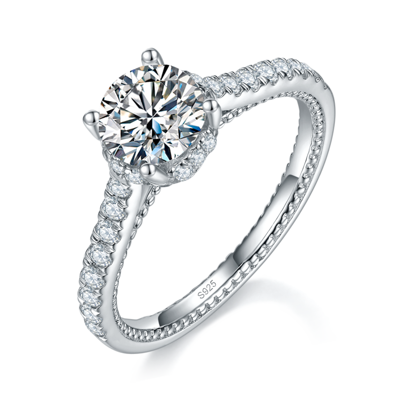 Classic星光四爪Women's RingS925银镀白金定制选款主石Moissanite1.0ct/副石高碳钻