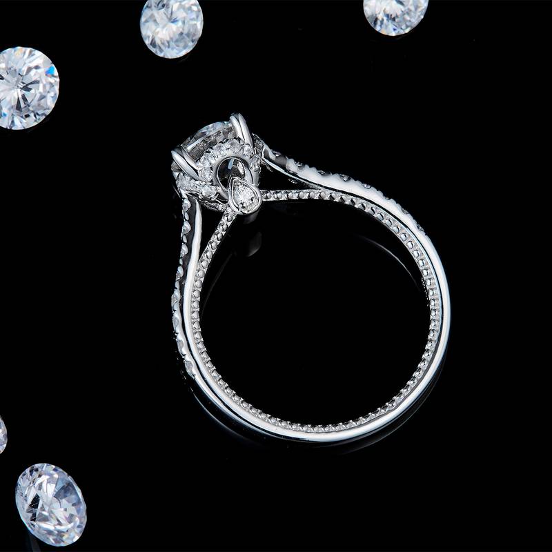 Classic星光四爪Women's RingS925银镀白金定制选款主石Moissanite1.0ct/副石高碳钻