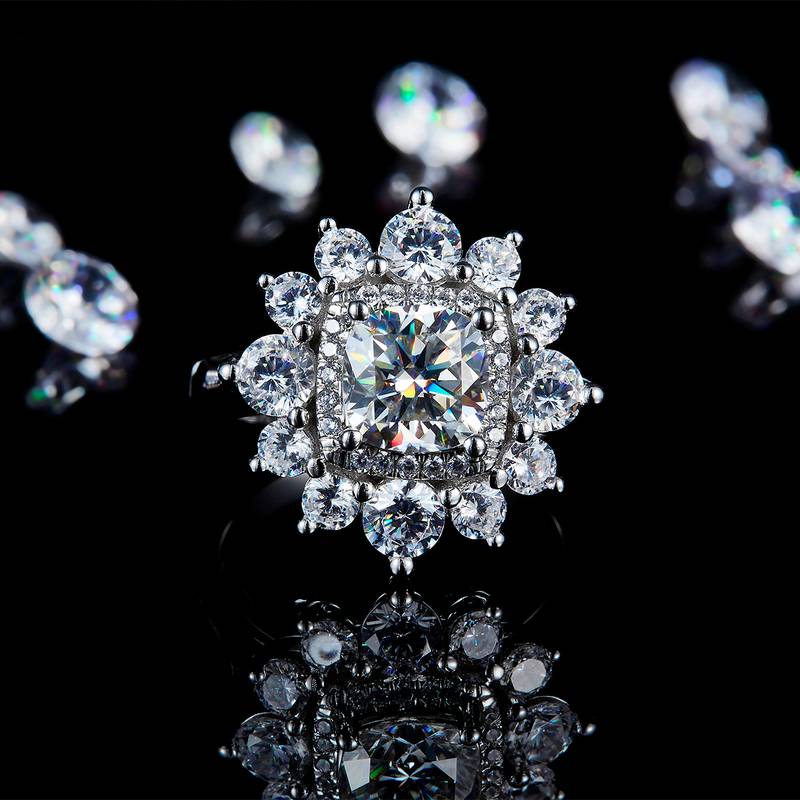 豪华求婚花形Women's RingS925银镀白金定制选款主石Moissanite2.0ct/副石高碳钻