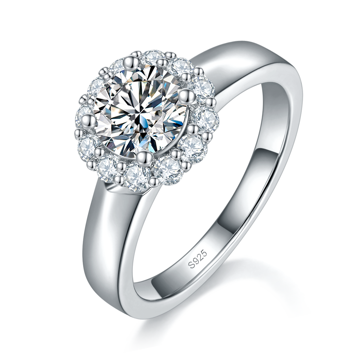 Floral Women's Ring S925 Silver Plated Platinum Customized Selection Main Stone Moissanite 1.0ct/Side Stone Cubic Zirconia