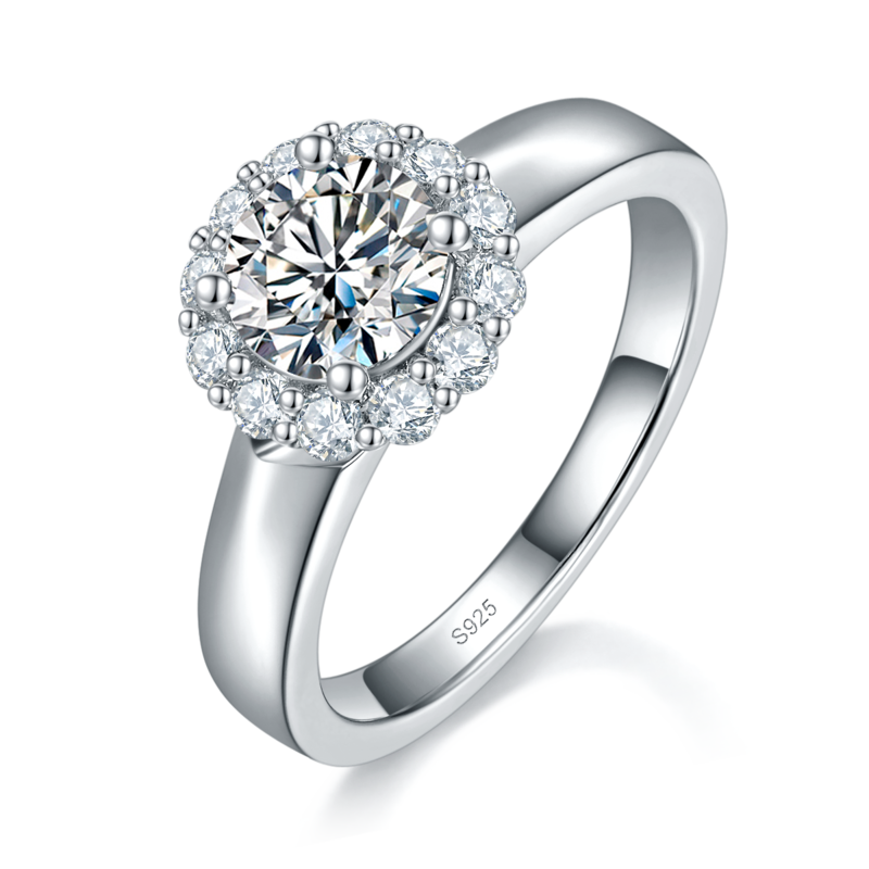 繁花Women's RingS925银镀白金定制选款主石Moissanite1.0ct/副石高碳钻