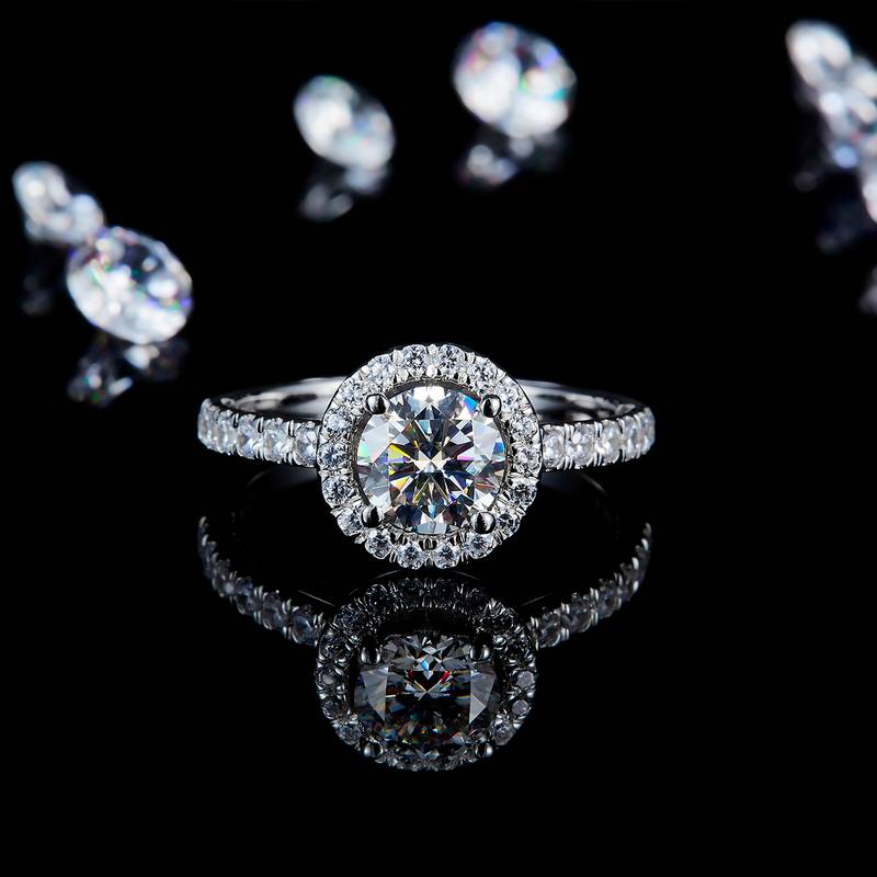 圆包Women's RingS925银镀白金定制选款主石Moissanite1.0ct/副石高碳钻