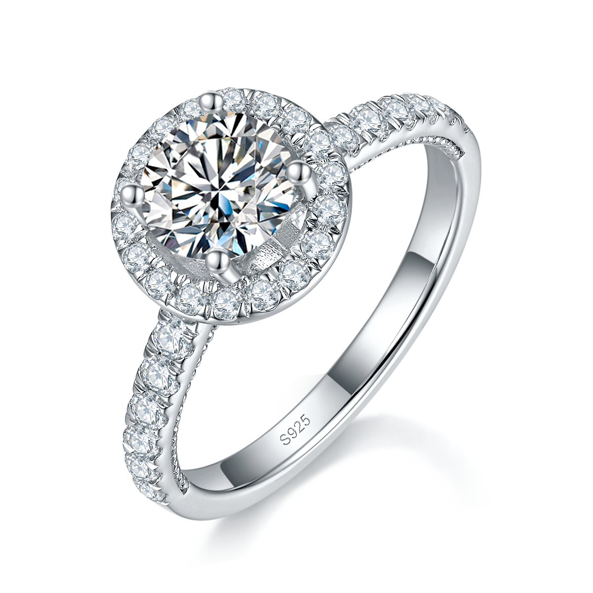 圆包女戒S925银镀白金定制选款主石莫桑钻1.0ct/副石高碳钻