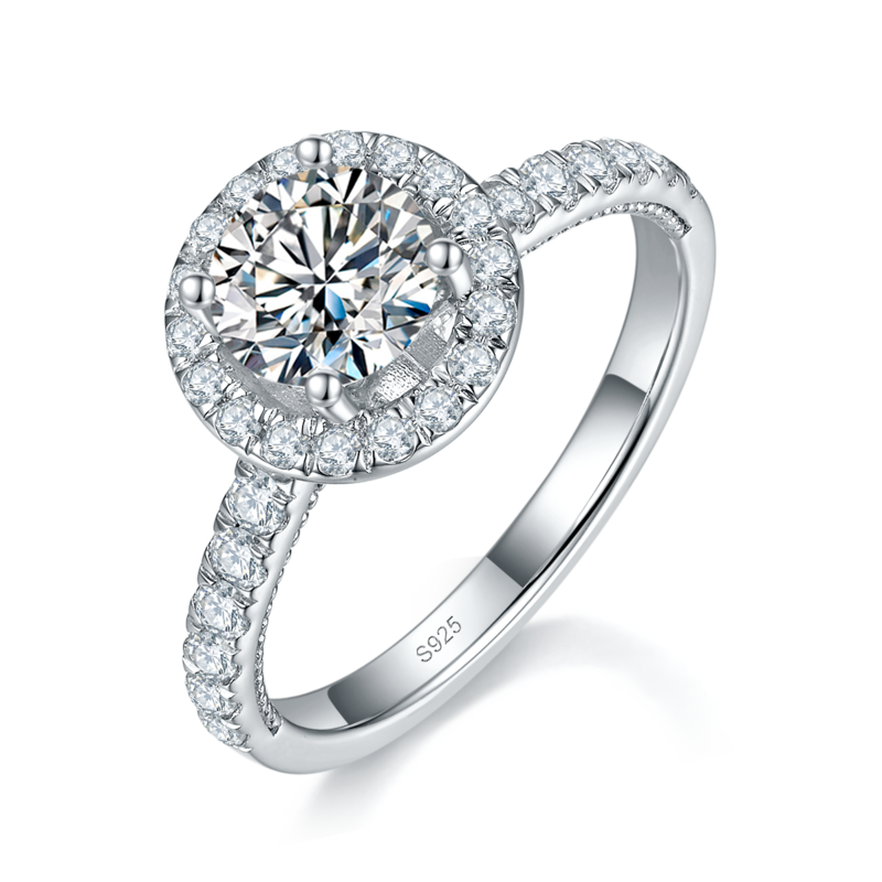 圆包Women's RingS925银镀白金定制选款主石Moissanite1.0ct/副石高碳钻