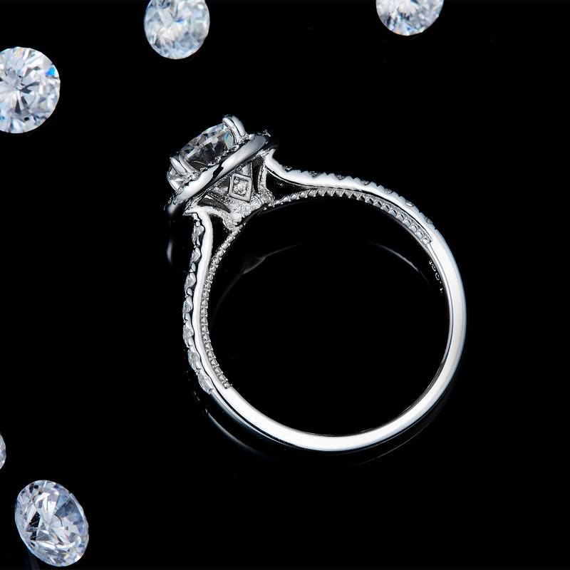 圆包Women's RingS925银镀白金定制选款主石Moissanite1.0ct/副石高碳钻
