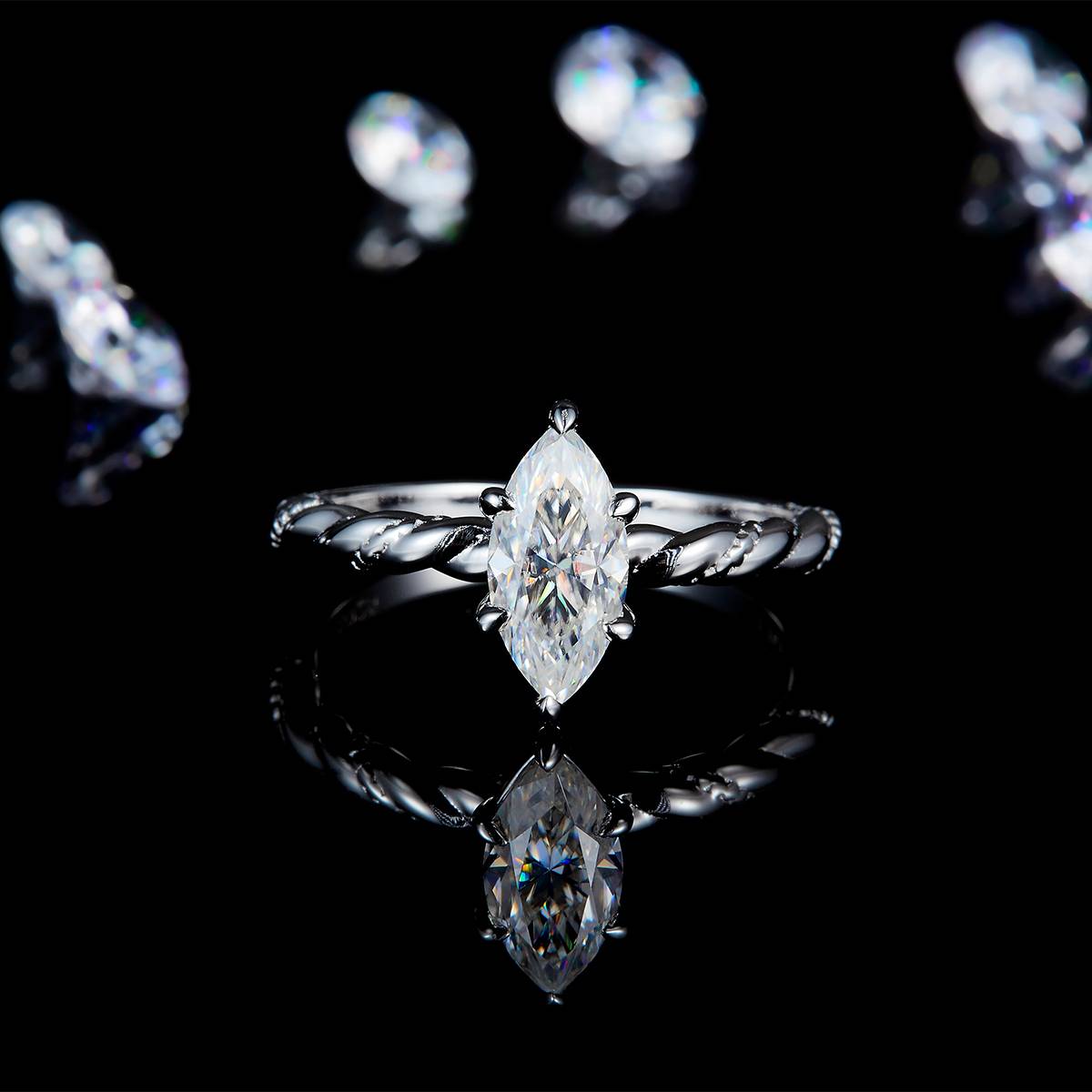 Fried Dough Twists Arm Marquise Women's Ring S925 Silver Plated Platinum Custom Main Stone Moissanite 1.0ct
