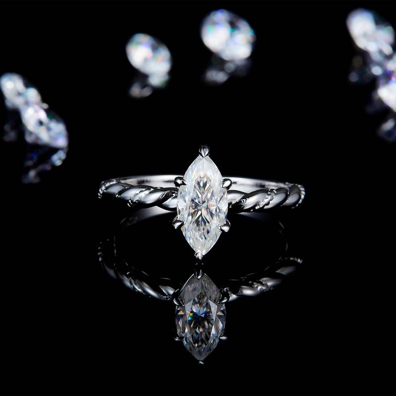 麻花扭臂马眼女戒S925银镀白金定制选款主石莫桑钻1.0ct