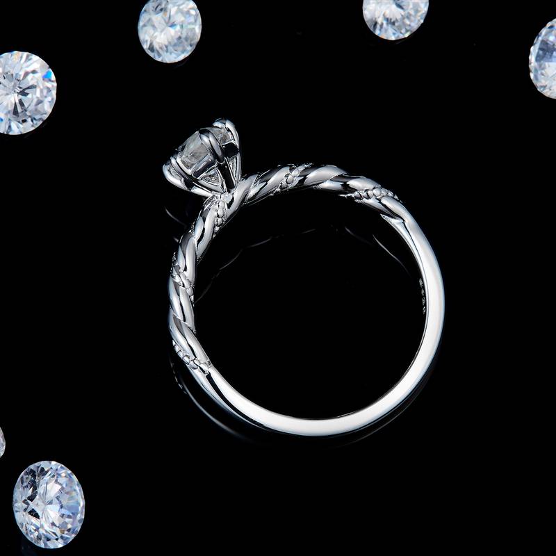 麻花扭臂马眼女戒S925银镀白金定制选款主石莫桑钻1.0ct