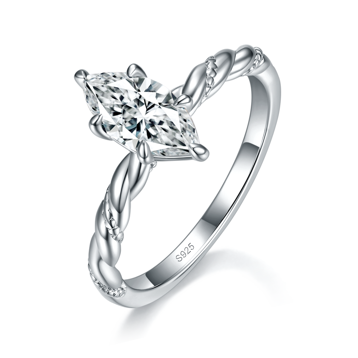 Fried Dough Twists Arm Marquise Women's Ring S925 Silver Plated Platinum Custom Main Stone Moissanite 1.0ct