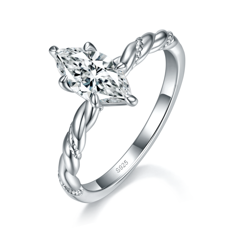麻花扭臂马眼女戒S925银镀白金定制选款主石莫桑钻1.0ct