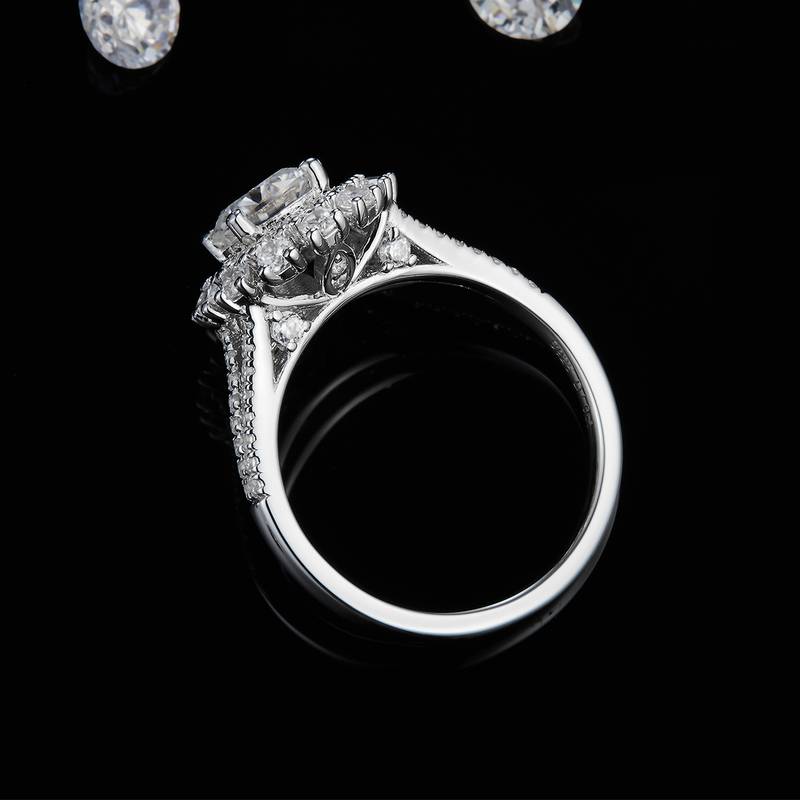 双臂太阳花Women's RingS925银镀白金定制选款主石Moissanite1.0ct/副石高碳钻