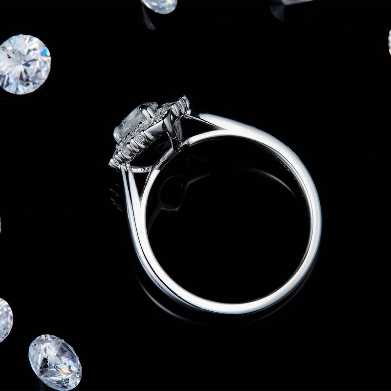 豪华水滴Women's RingS925银镀白金定制选款主石Moissanite1.0ct/副石高碳钻