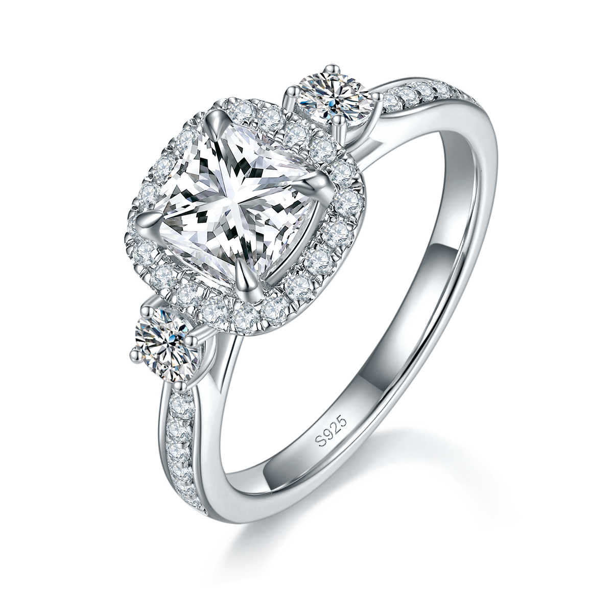 Cushion Diamond Round Bag Women's Ring S925 Silver Plated Platinum Customized Selection Main Stone Moissanite 1.0ct/Side Stone Cubic Zirconia