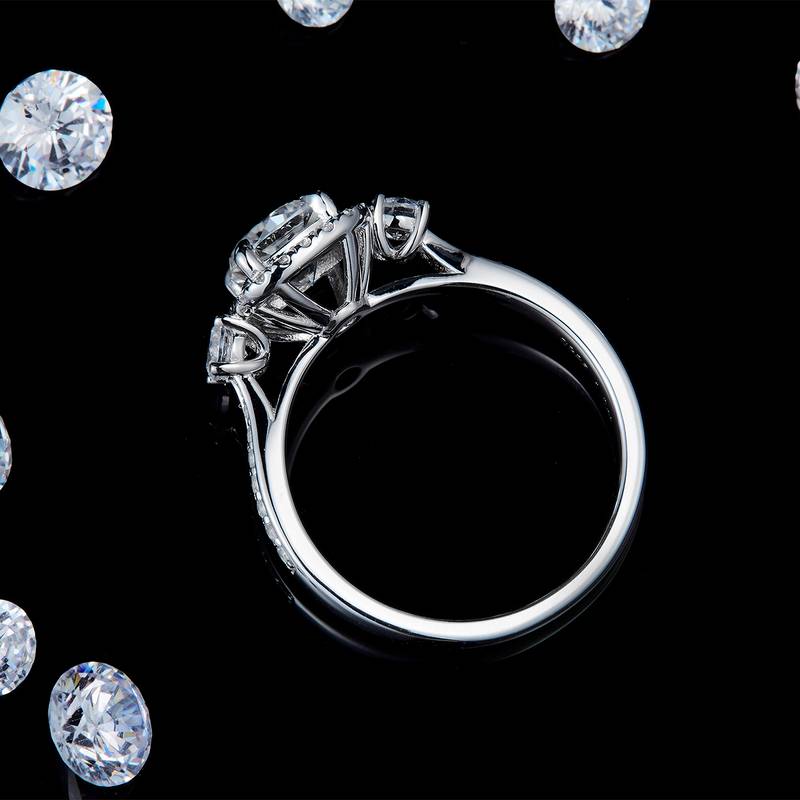 枕形钻圆包Women's RingS925银镀白金定制选款主石Moissanite1.0ct/副石高碳钻