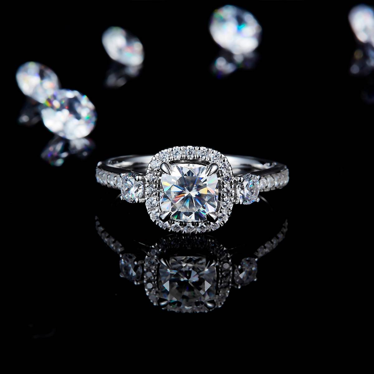 Cushion Diamond Round Bag Women's Ring S925 Silver Plated Platinum Customized Selection Main Stone Moissanite 1.0ct/Side Stone Cubic Zirconia