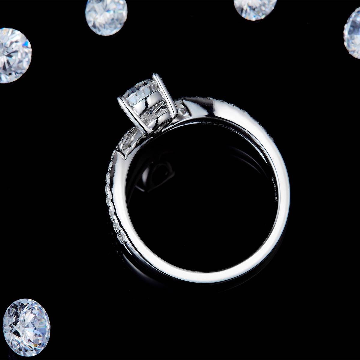 V字水滴女戒S925银镀白金定制选款主石莫桑钻1.0ct/副石高碳钻