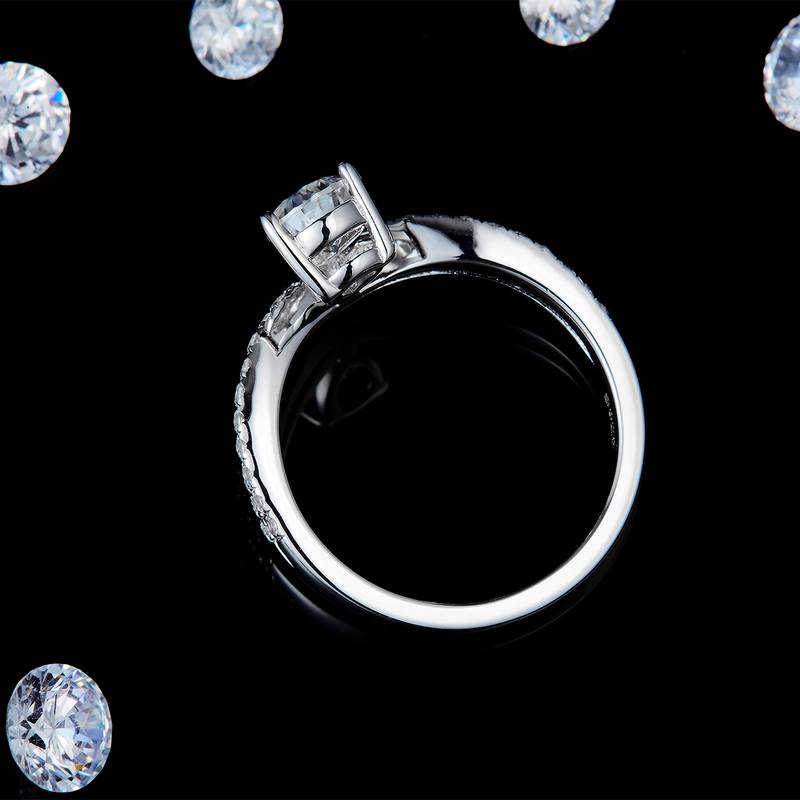 V字水滴Women's RingS925银镀白金定制选款主石Moissanite1.0ct/副石高碳钻