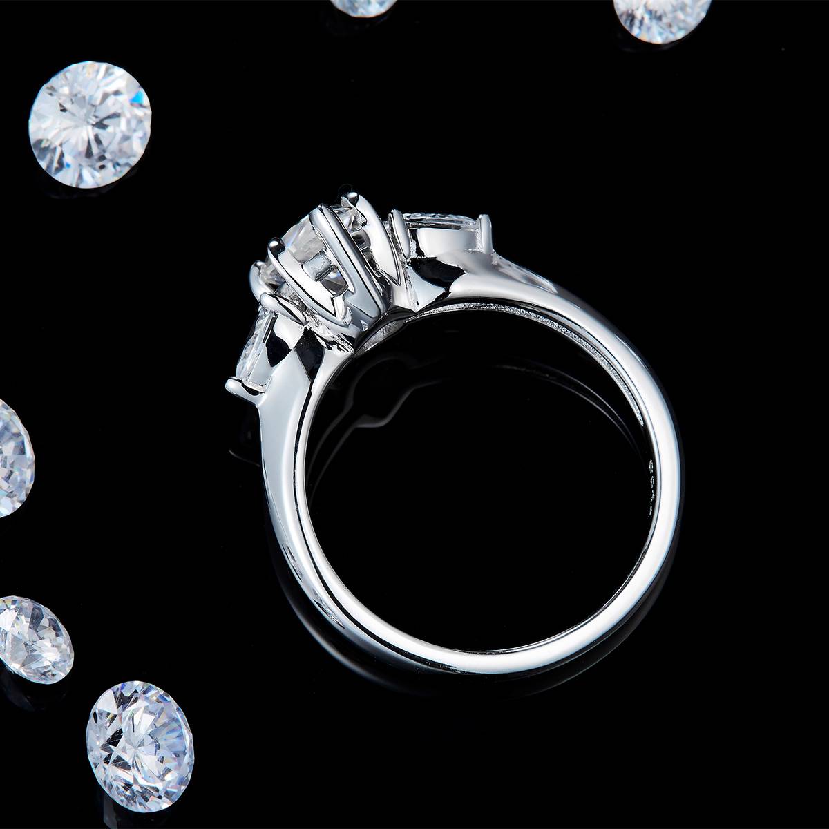 Three Stone Pear Women's Ring S925 Silver Plated Platinum Customized Selection Main Stone Moissanite 1.5ct/Side Stone Cubic Zirconia