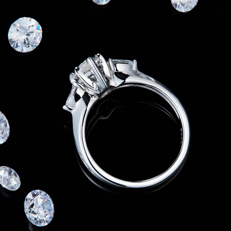 三石款水滴Women's RingS925银镀白金定制选款主石Moissanite1.5ct/副石高碳钻