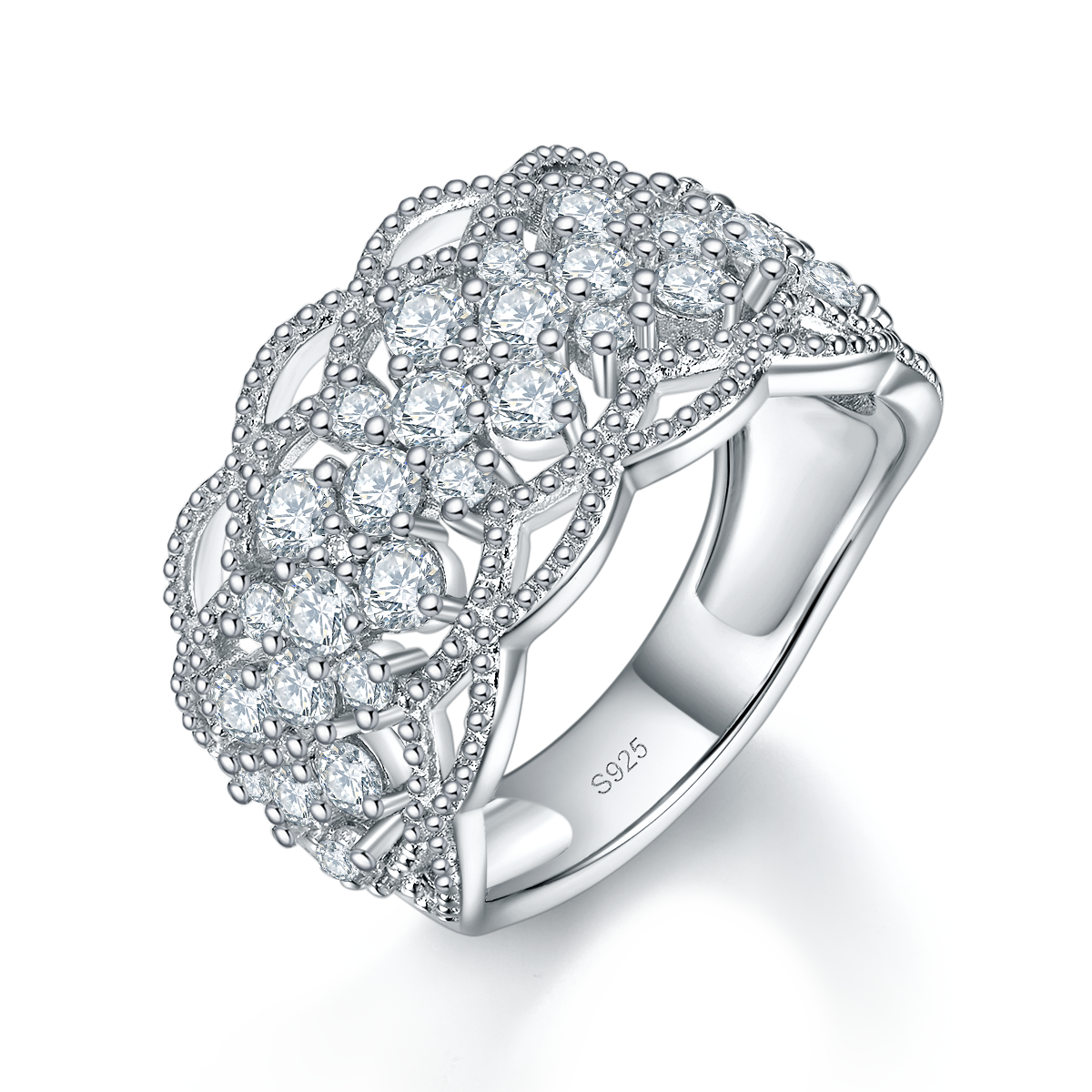 Deluxe Half Circle Ring S925 Silver Plated Platinum Customized Selection Side Stone Moissanite 0.6ct