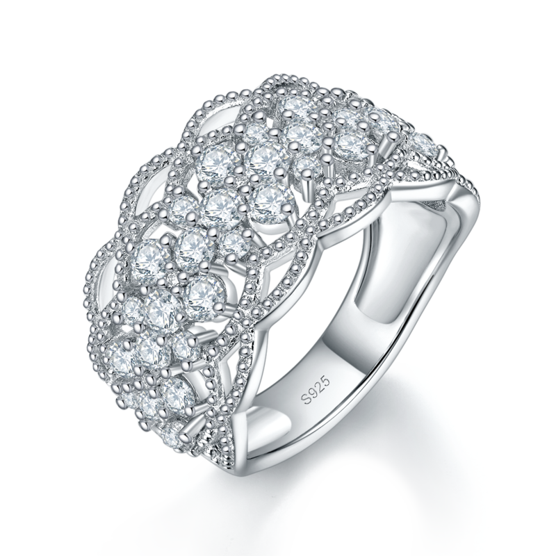 豪华半圈排戒S925银镀白金定制选款副石Moissanite0.6ct