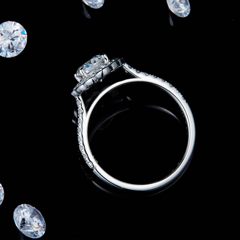 捧花蛋形女戒S925银镀白金定制选款主石莫桑钻1.5ct/副石高碳钻