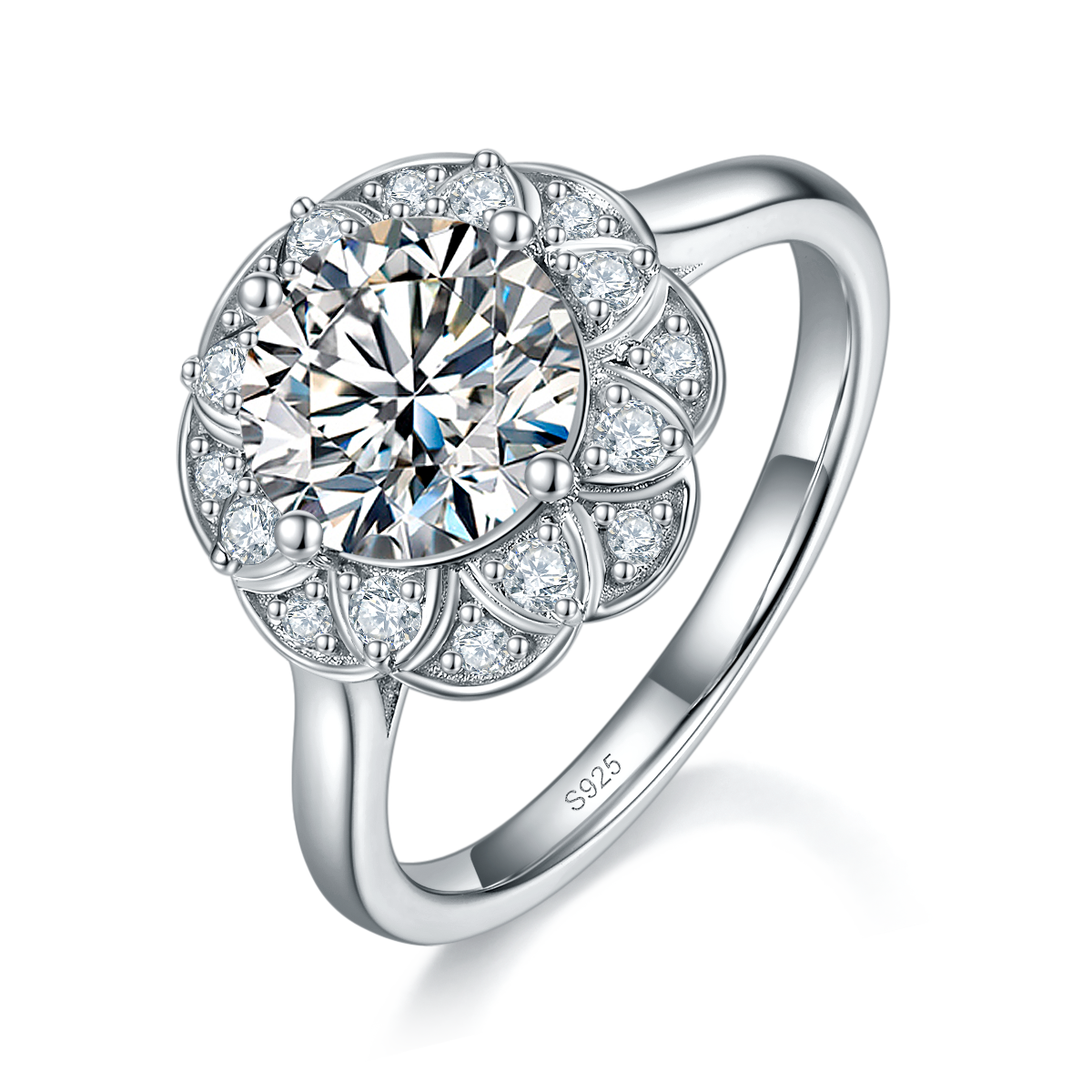 Embracing Love Round Diamond Women's Ring S925 Silver Plated Platinum Customized Selection Main Stone Moissanite 2.0ct/Side Stone Cubic Zirconia