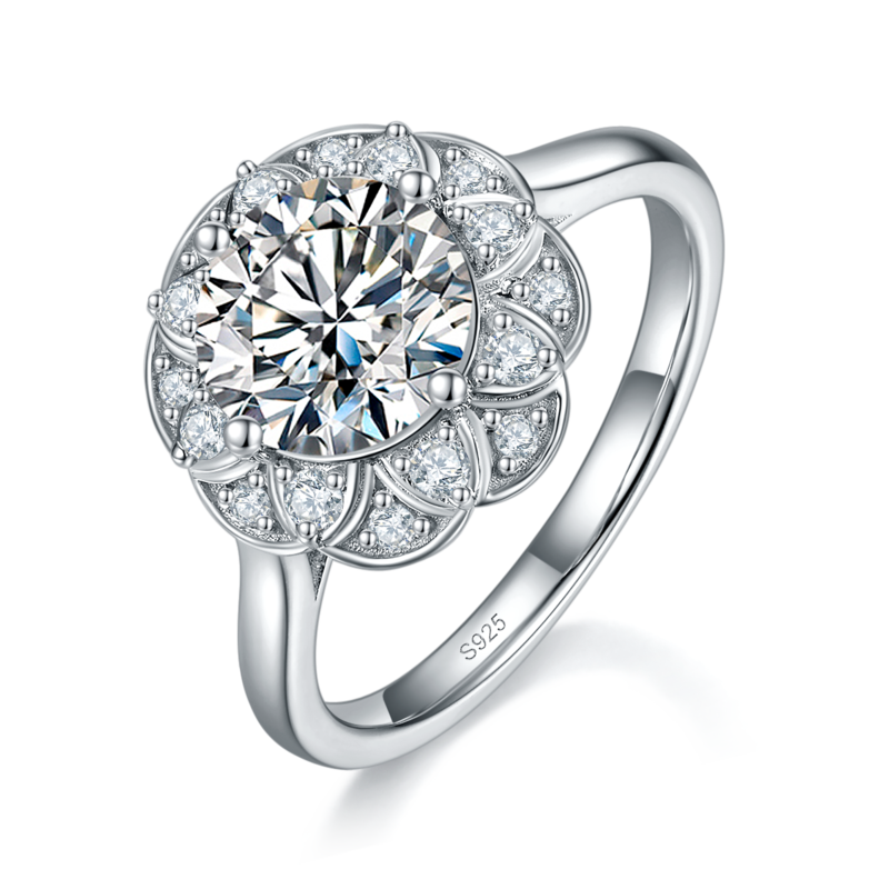 捧爱圆钻Women's RingS925银镀白金定制选款主石Moissanite2.0ct/副石高碳钻