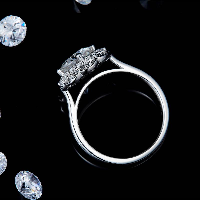 捧爱圆钻Women's RingS925银镀白金定制选款主石Moissanite2.0ct/副石高碳钻