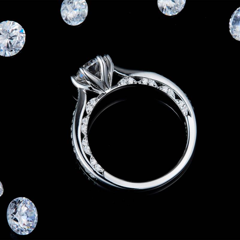 六爪Women's RingS925银镀白金定制选款主石Moissanite1.0ct/副石高碳钻