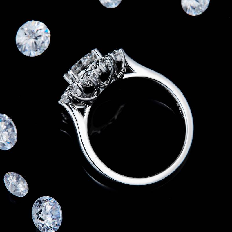 太阳花Women's RingS925银镀白金定制选款主石Moissanite1.0ct/副石高碳钻