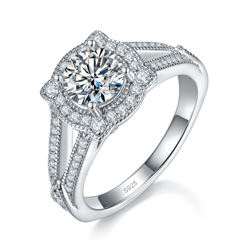 Y臂轻奢女戒S925银镀白金定制选款主石莫桑钻1.0ct/副石高碳钻