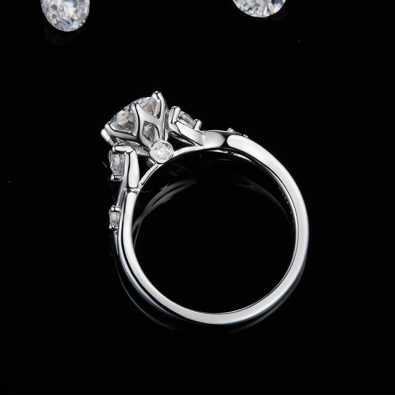 个性交织Women's RingS925银镀白金定制选款主石Moissanite1.0ct/副石高碳钻