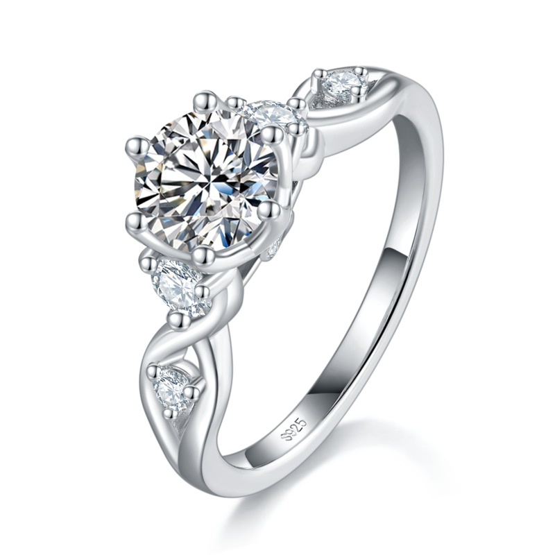 个性交织Women's RingS925银镀白金定制选款主石Moissanite1.0ct/副石高碳钻