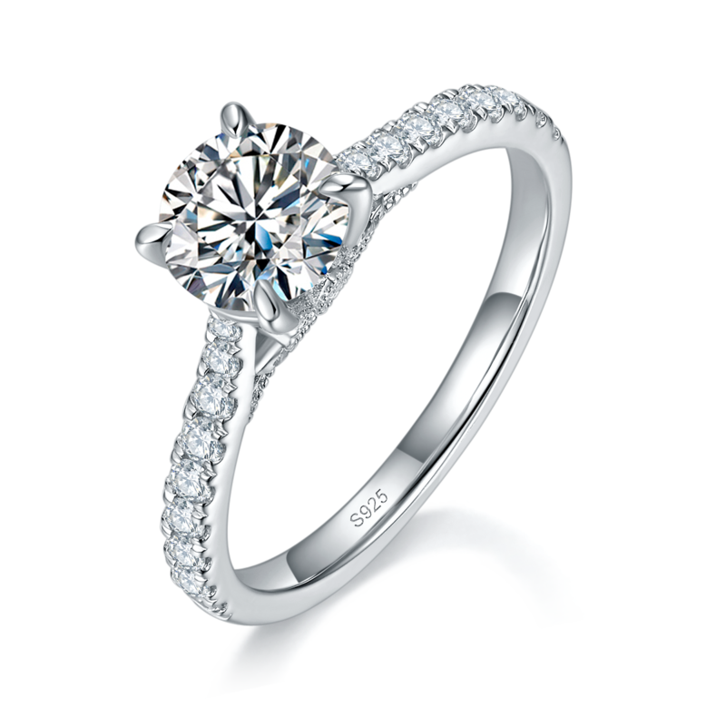 微镶四爪Women's RingS925银镀白金定制选款主石Moissanite1.0ct/副石高碳钻