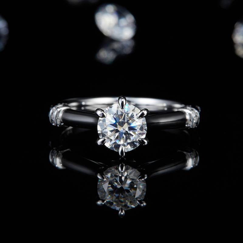 花慕六爪女戒S925银镀白金定制选款主石莫桑钻1.0ct/副石高碳钻