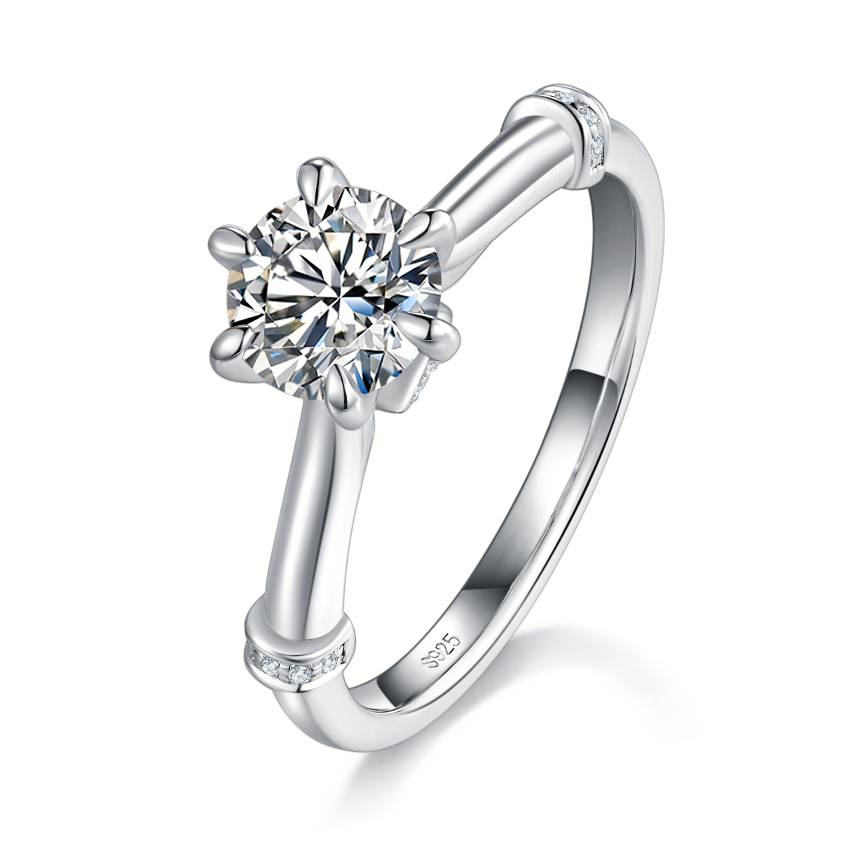 花慕六爪Women's RingS925银镀白金定制选款主石Moissanite1.0ct/副石高碳钻