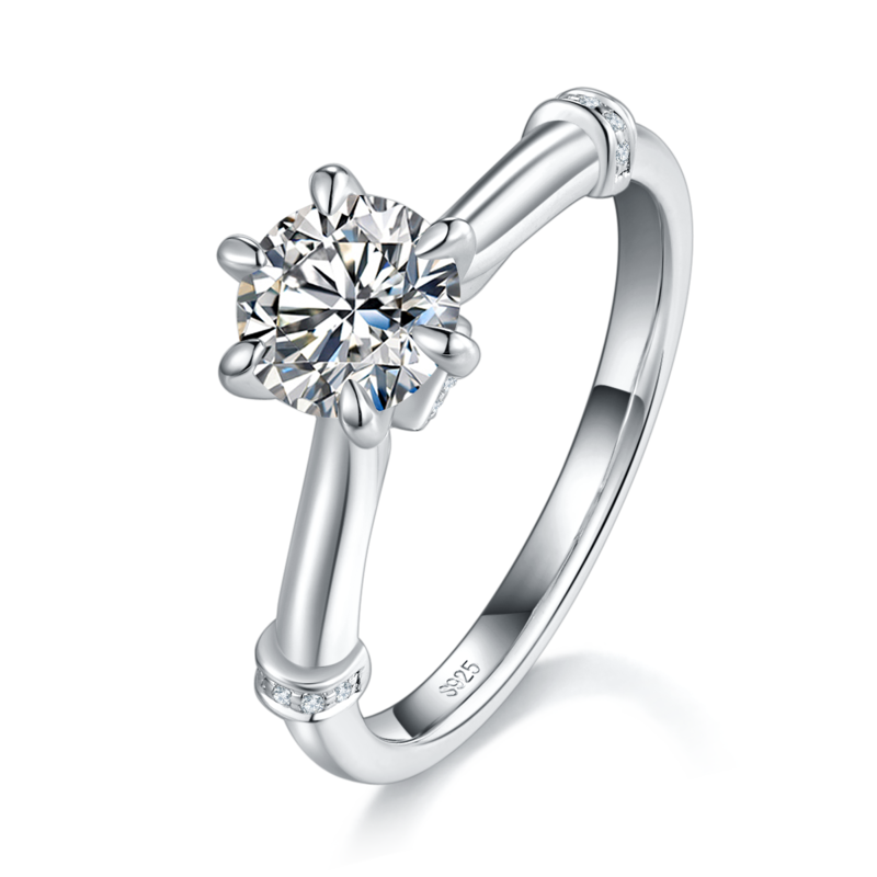 花慕六爪女戒S925银镀白金定制选款主石莫桑钻1.0ct/副石高碳钻