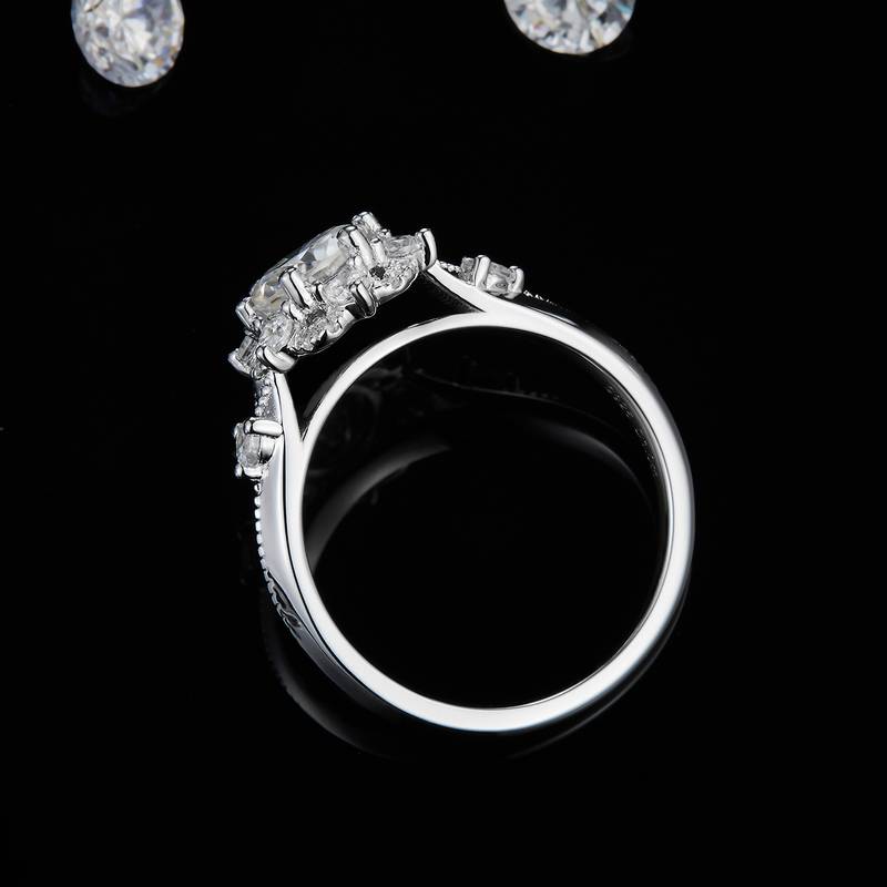 富贵花蕊Women's RingS925银镀白金定制选款主石Moissanite1.0ct/副石高碳钻