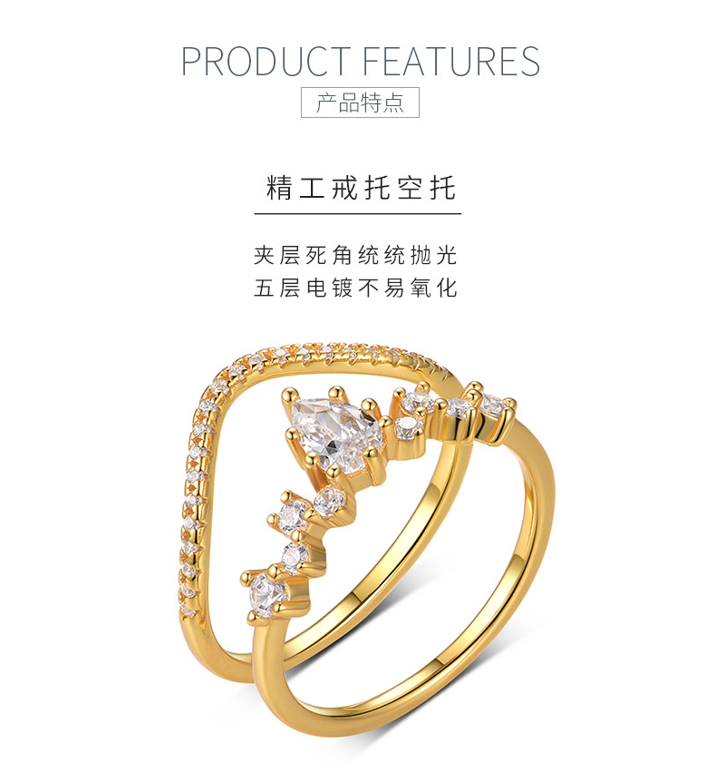 MR0115款S925银镀18K黄金水滴形莫桑钻精致套戒主石6*4mm/0.5CT - 5