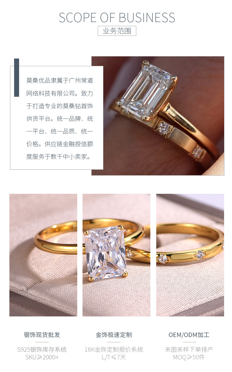 MR0118款S925银镀18K黄金祖母绿切割莫桑钻简约套戒主石9*7mm/3.0CT - 3