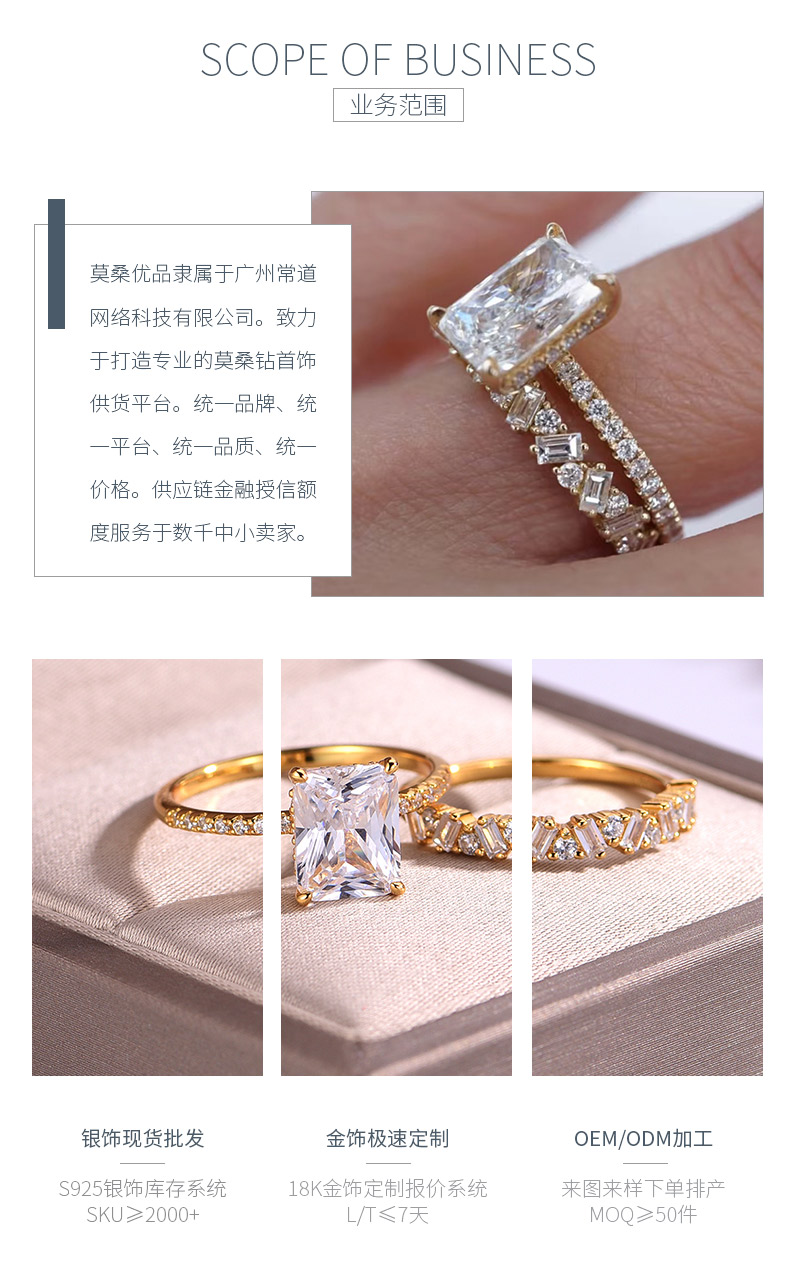 MR0131款S925银镀18K黄金祖母绿切割莫桑钻精致套戒主石9*7mm/3.0CT - 3
