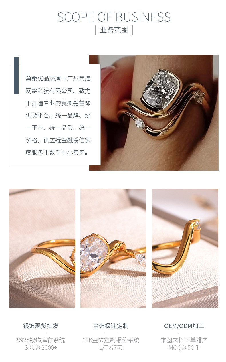 MR0140款S925银镀18K黄金长方枕形莫桑钻女套戒主石8*6mm/2.0CT - 3