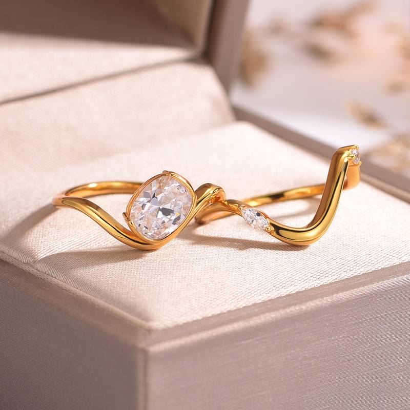 MR0140款S925银镀18K黄金长方枕形莫桑钻女套戒主石8*6mm/2.0CT
