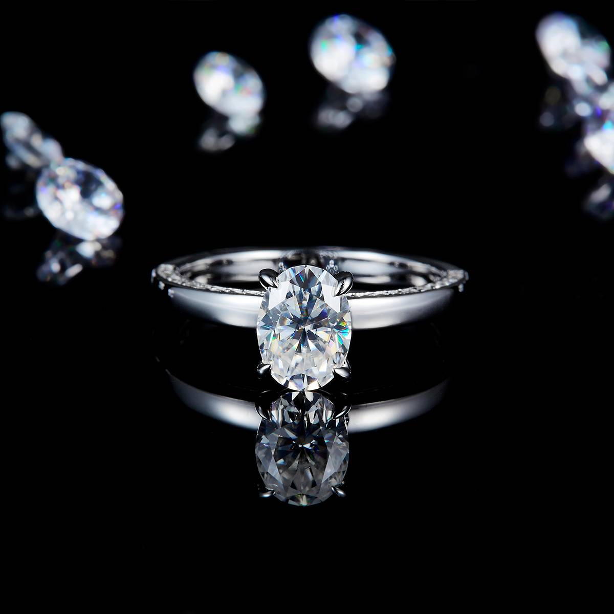 蛋形女戒S925银镀白金定制选款主石莫桑钻1.5ct/副石高碳钻