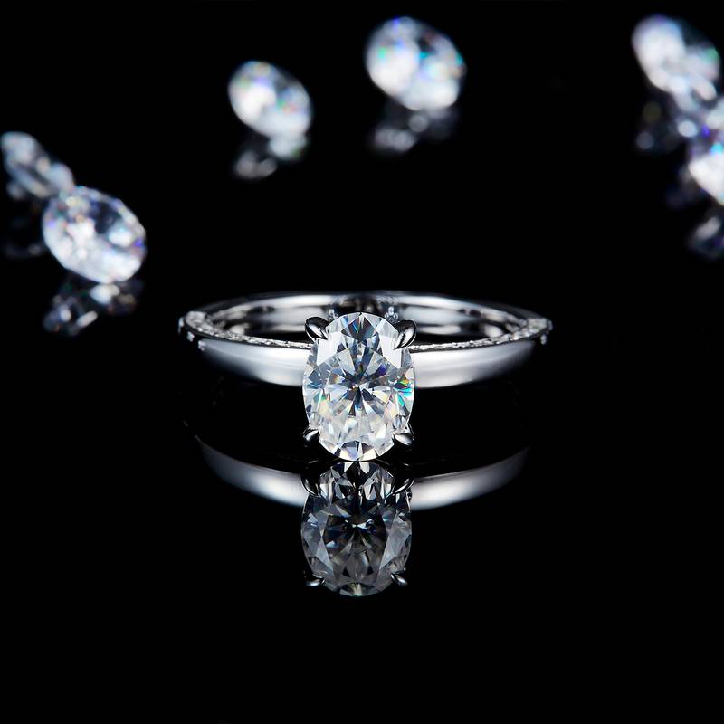 蛋形Women's RingS925银镀白金定制选款主石Moissanite1.5ct/副石高碳钻