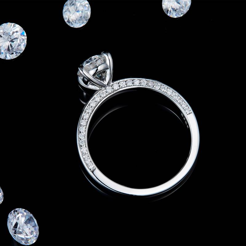 蛋形Women's RingS925银镀白金定制选款主石Moissanite1.5ct/副石高碳钻