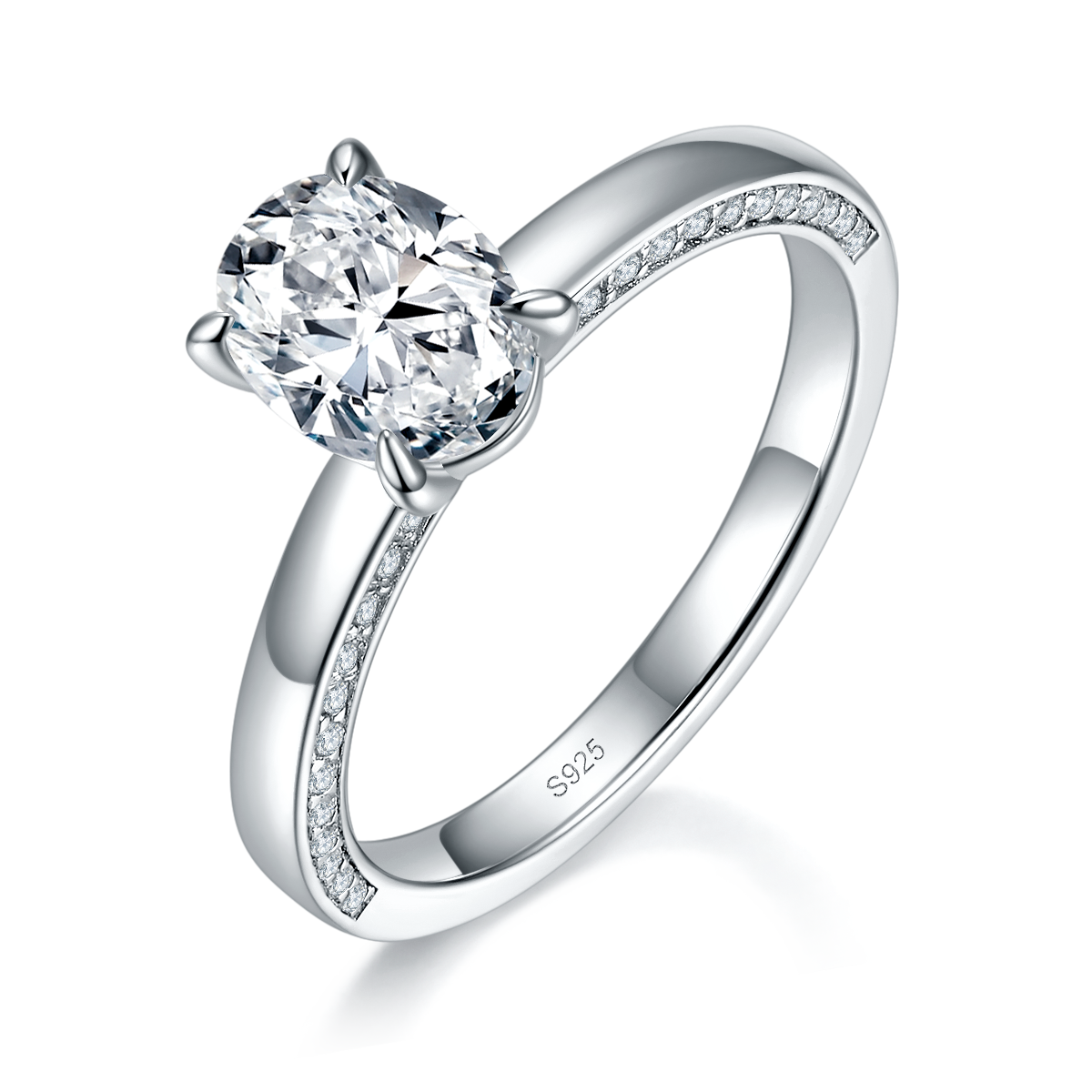 蛋形女戒S925银镀白金定制选款主石莫桑钻1.5ct/副石高碳钻