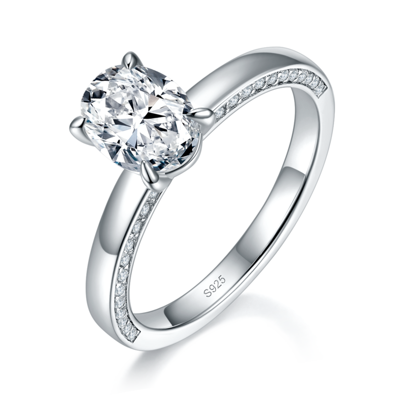 蛋形Women's RingS925银镀白金定制选款主石Moissanite1.5ct/副石高碳钻
