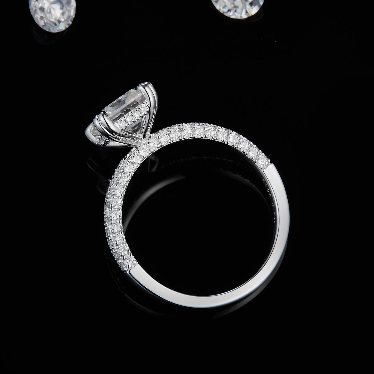Square Diamond Luxury Women's Ring S925 Silver Plated Platinum Customized Selection Main Stone Moissanite 2.0ct/Side Stone Cubic Zirconia